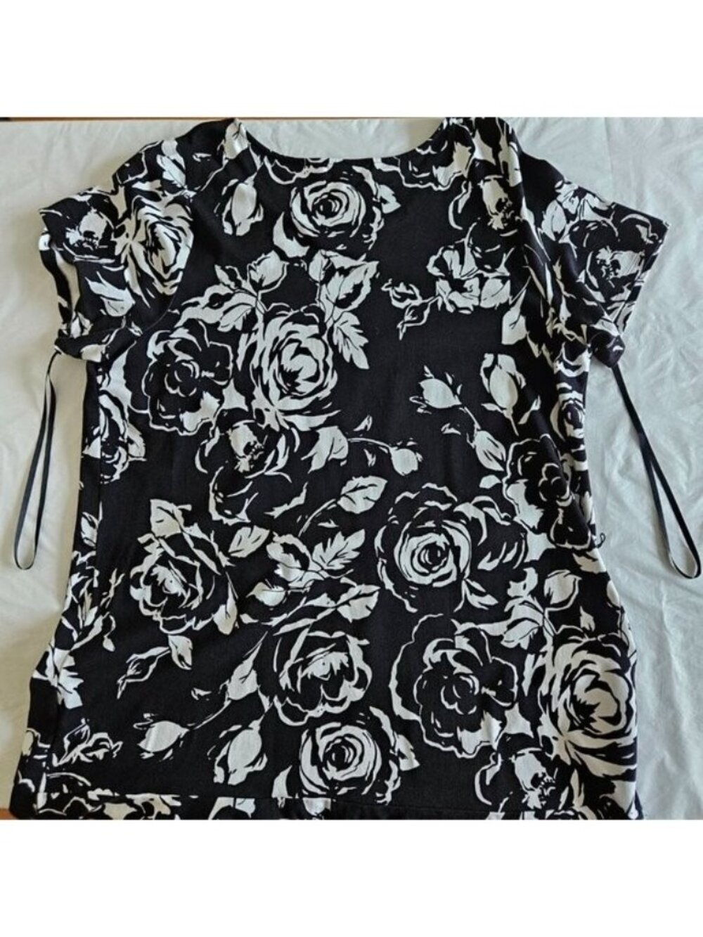 Ralph Lauren Midi Dress Plus Size 3X Black White Floral Ruffled Hem Belt Viscose - Picture 11 of 16